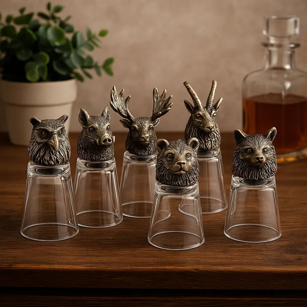 6-delt 50 ml dyrehode shotglass, antikk bronse
