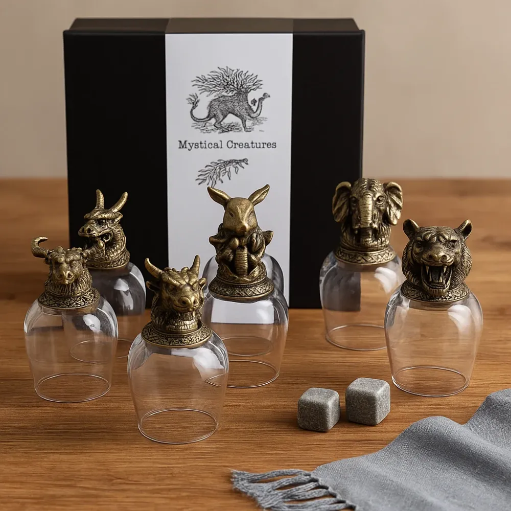 Mytiske skapninger shotglass sett, 6, antikk bronse
