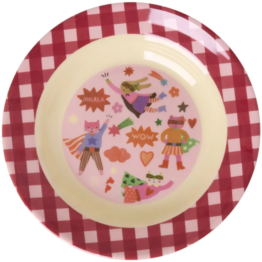 Rice Melamin Kids Skål Med Hero Print - Pink - 250 Ml