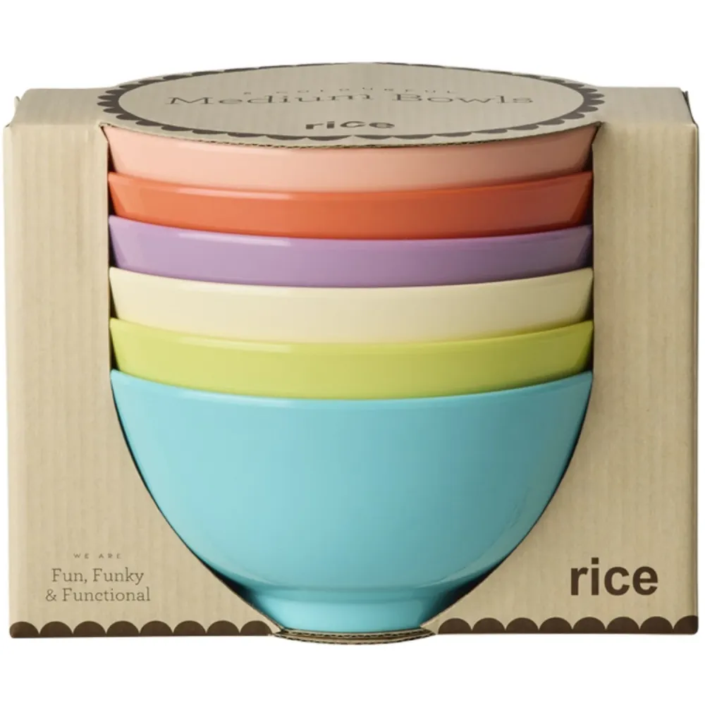 Rice Melamin Medium Skål Asst. Glory Days Colors - 6 Pakke - 700 Ml
