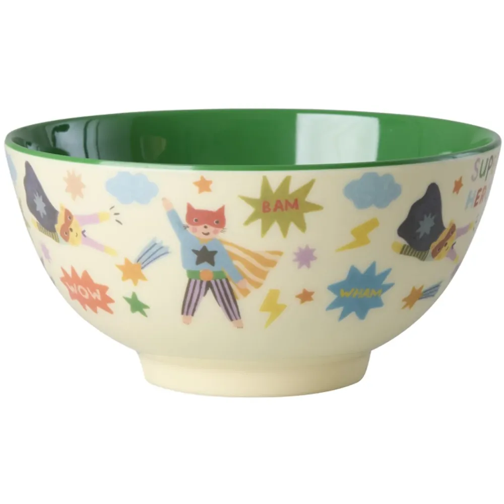 Rice Melamin Skål Med Hero Print - Medium - Green - 700 Ml
