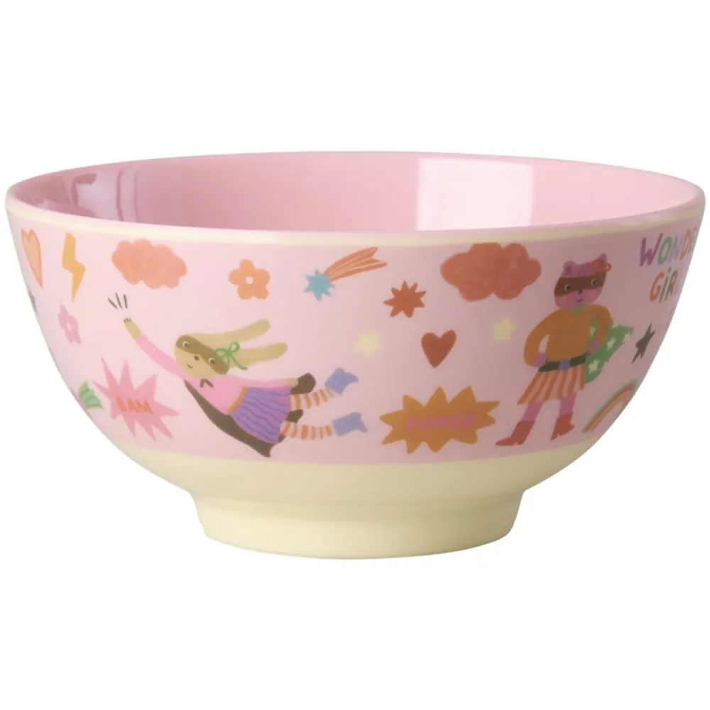 Rice Melamin Skål Med Hero Print - Medium - Pink - 700 Ml