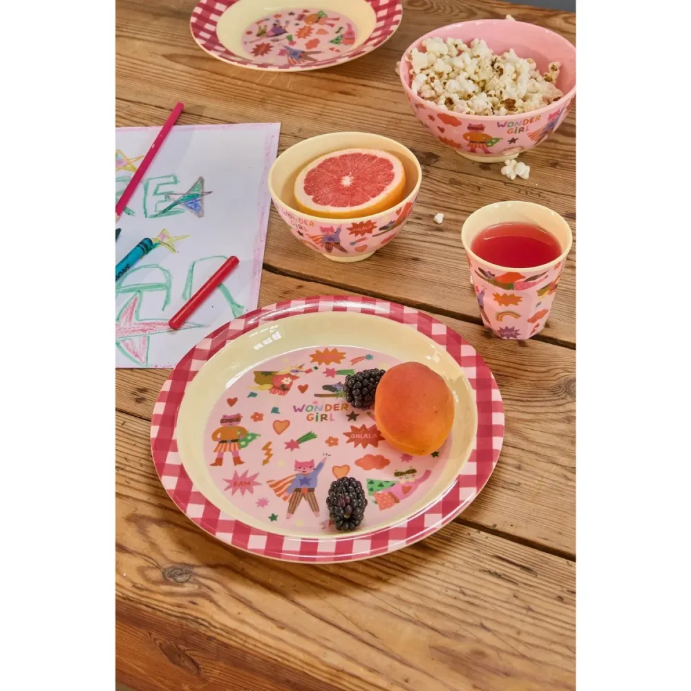 Rice Melamin Skål Med Hero Print - Small - Pink - 300 Ml