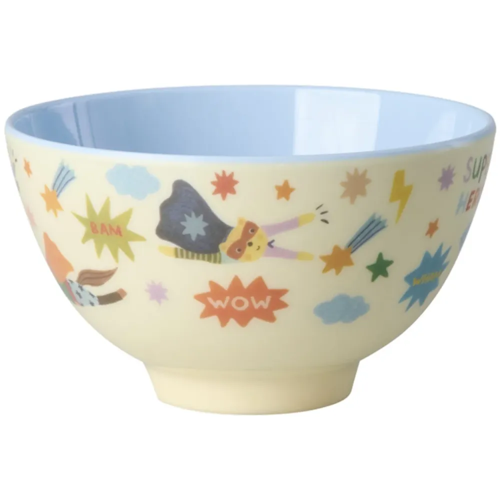 Rice Melamin Skål Med Hero Print - Small - Soft Blue - 300 Ml