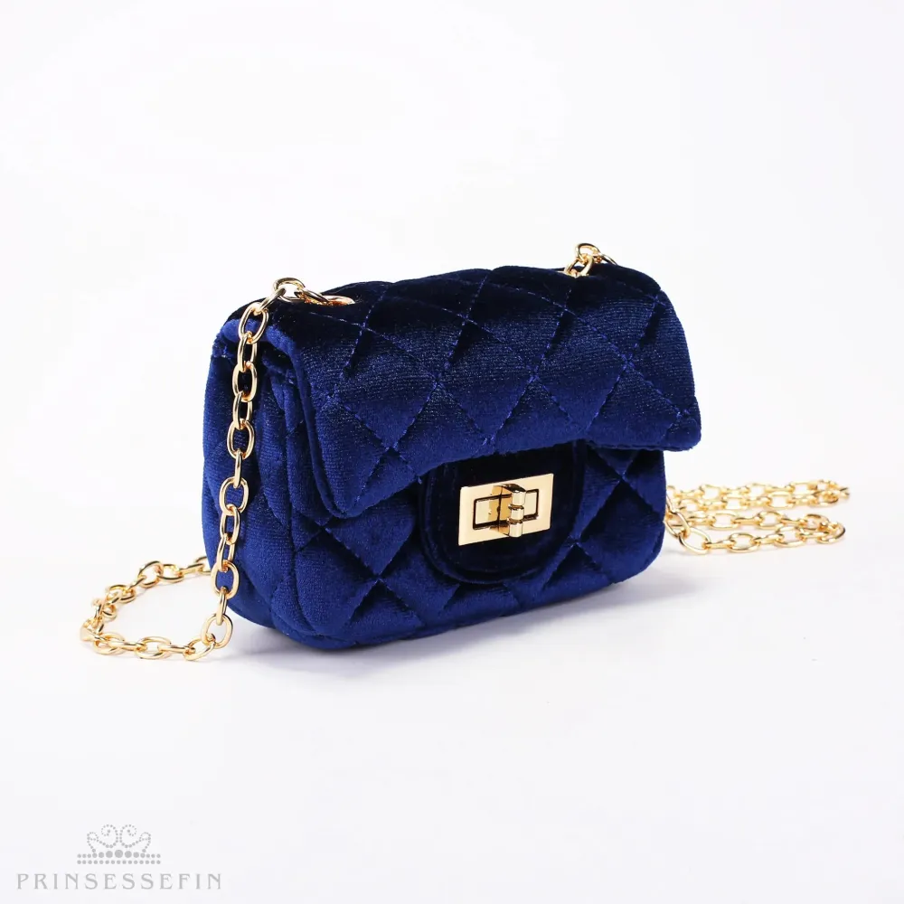 Prinsessefin Isadora Velvet Håndveske – Navy (Small)