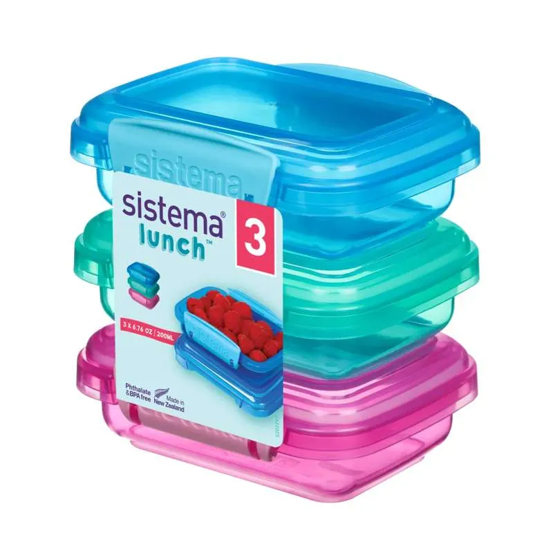 Sistema Snackboks - Lunsjpakker - 3-Pak - 200ml - Ass. Farger