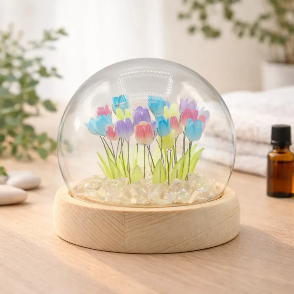 Floral Glow hagedome – 20 flerfargede tulipaner – LED USB