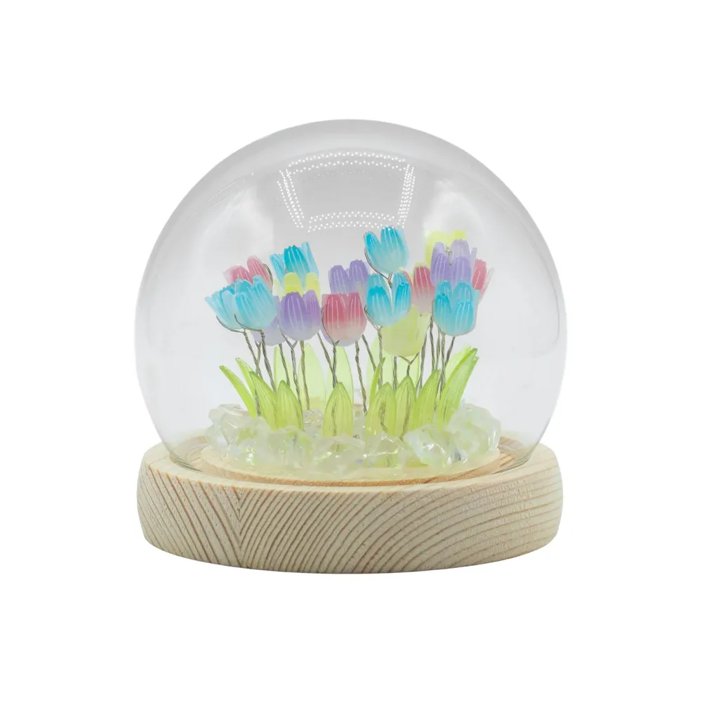 Floral Glow hagedome – 20 flerfargede tulipaner – LED USB