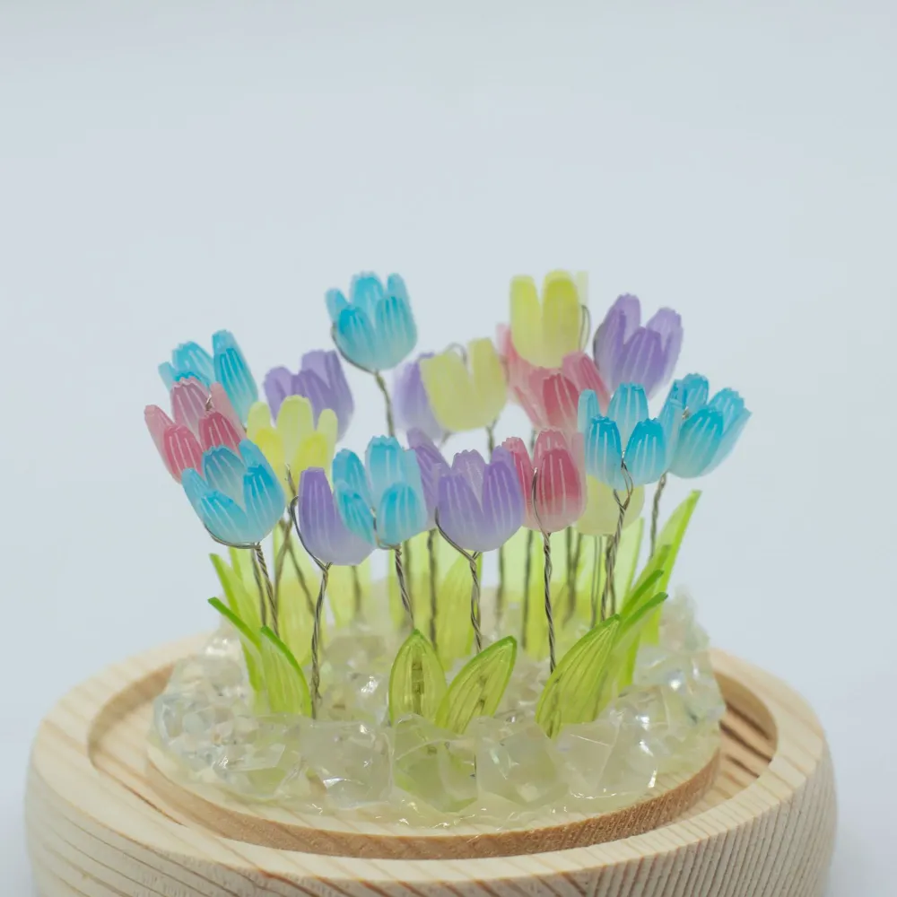 Floral Glow hagedome – 20 flerfargede tulipaner – LED USB