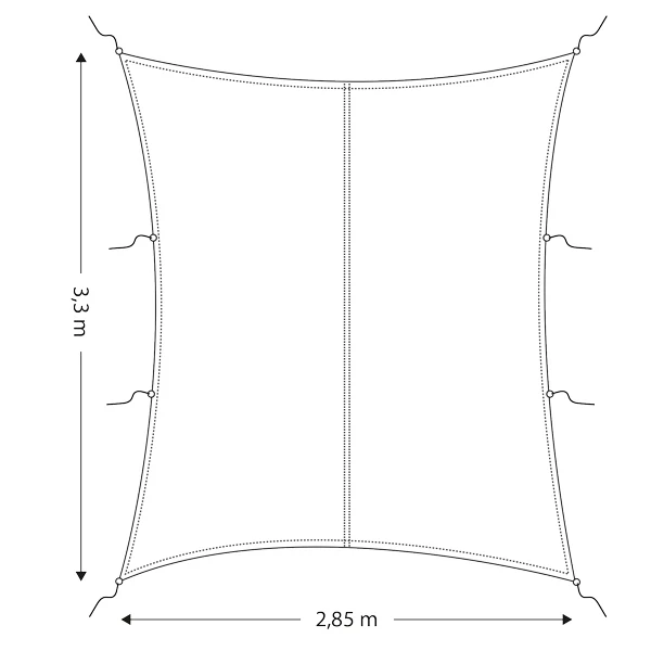 Solseil/presenning rektangulært 2,85 x 3,3m, 600D polyester, hvit, 100 % vanntett