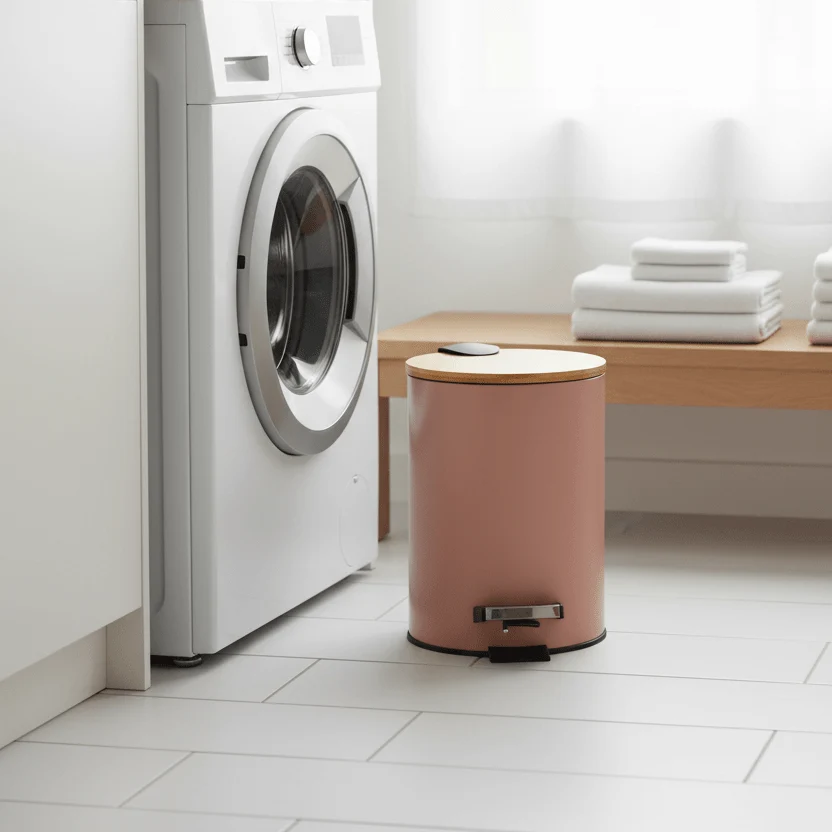 Søppelbøtte 3 liter metall/bambus beige