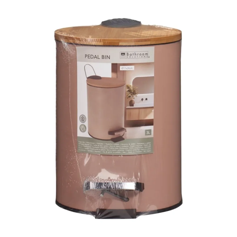Søppelbøtte 3 liter metall/bambus beige