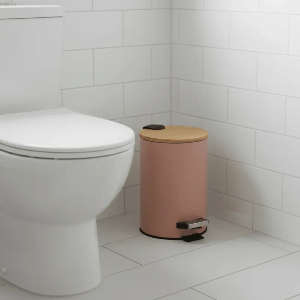 Søppelbøtte 3 liter metall/bambus beige