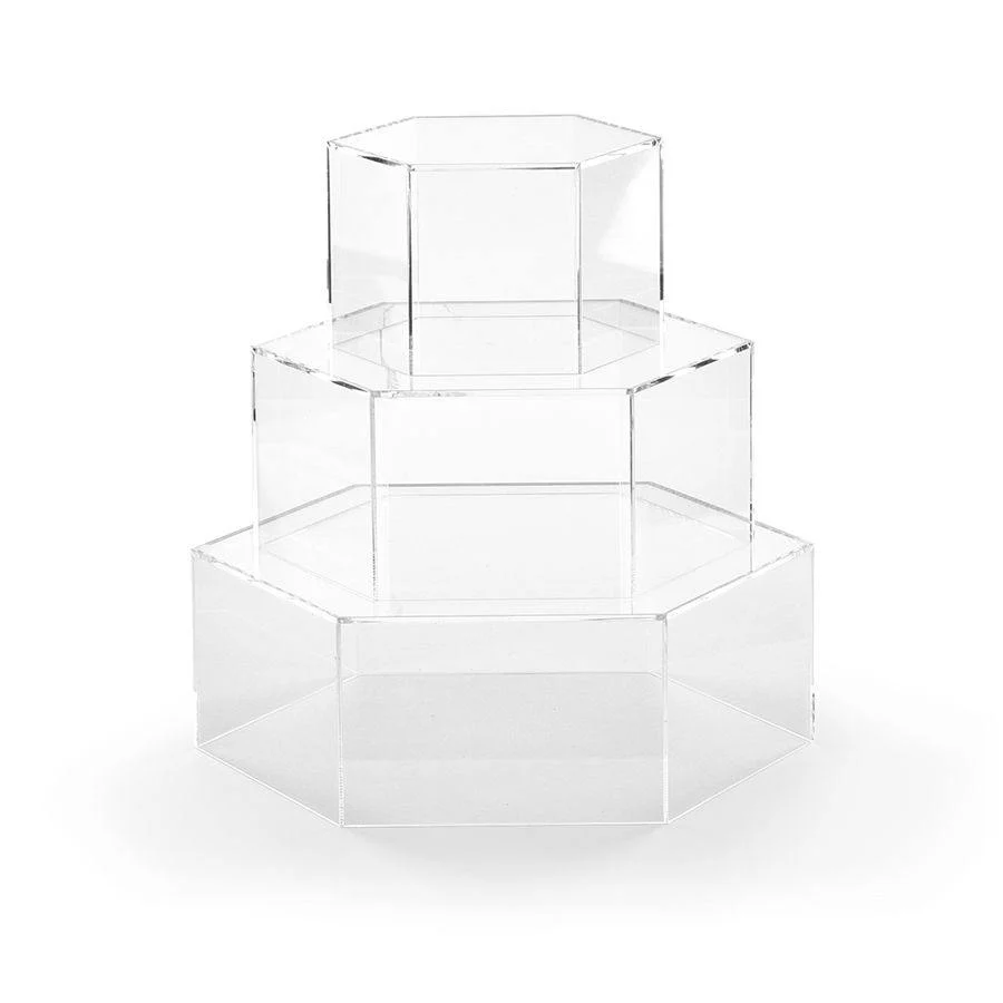 Gjennomsiktig Hexagonal kakestativ, 3 etasjer