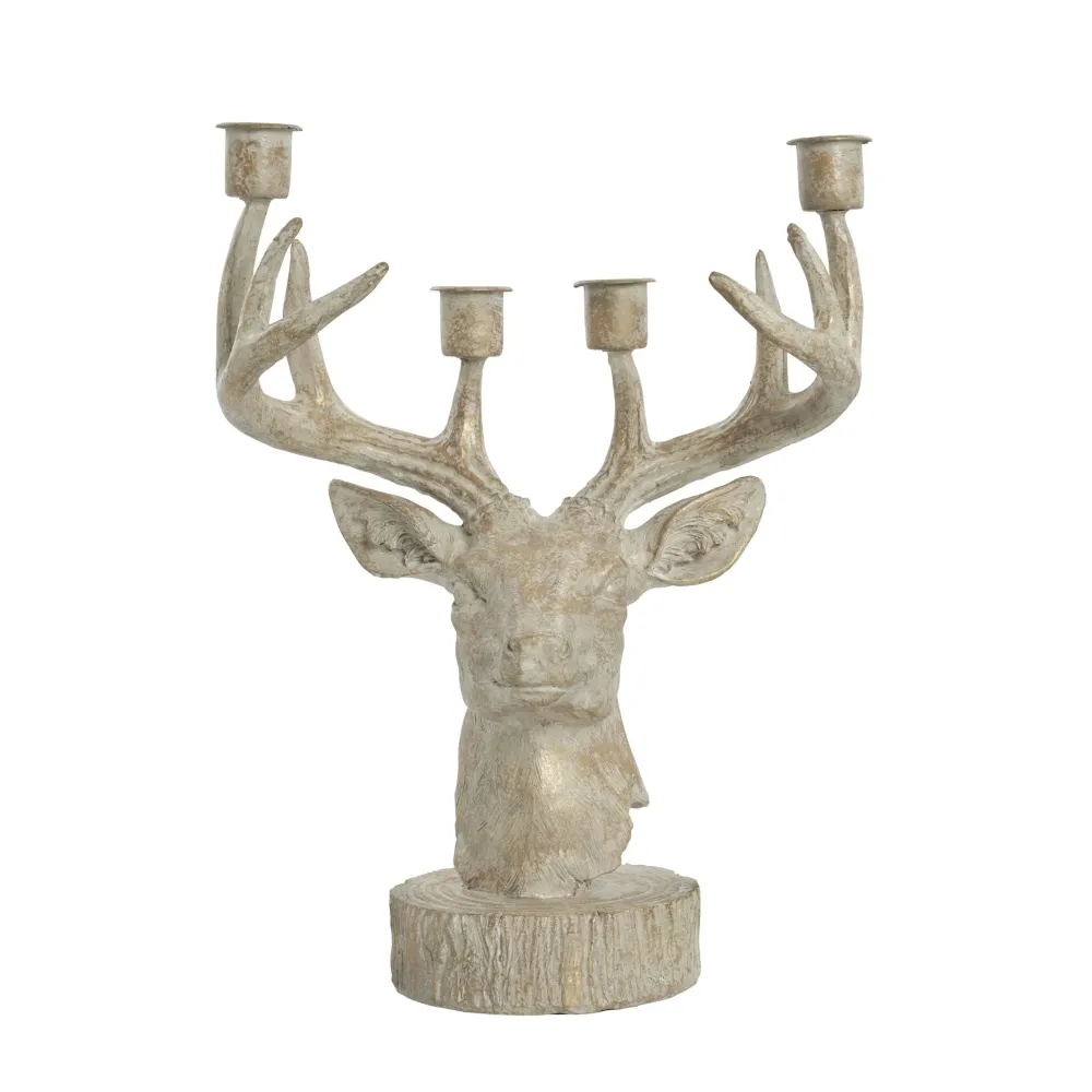 Serafina adventsstaken hjortehode B14XH31 cm. lys gull