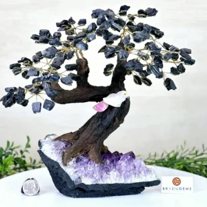 NEW / 25cm Tall Handmade Brazilian Sort Turmaline Raw Quartz Gemstone Tree, Large Ametyst Cluster Quartz Base Crystal Parr...
