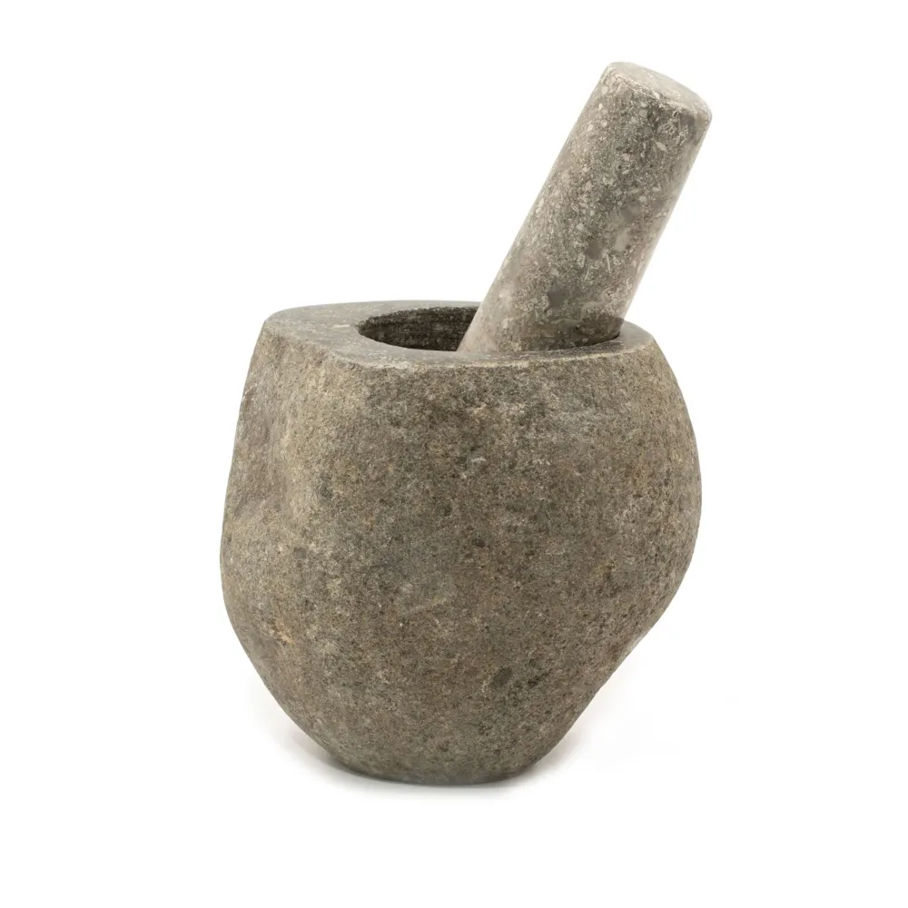 Naturlig elvestein dekorativ morter og støter - Medium (ca. 12x8 cm)