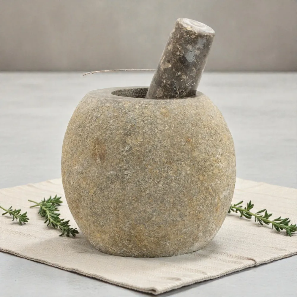Naturlig elvestein dekorativ morter og støter - Stor (ca. 15x12 cm)