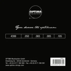 Optima E-Bass-strenger Chrome Strings rundviklede lang mensur – sett 4-strengers medium (4399M)