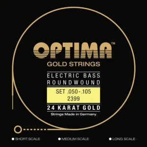Optima E-bass-strenger Gold Strings rundviklede lang skala – sett 4-strengers medium (2399M)