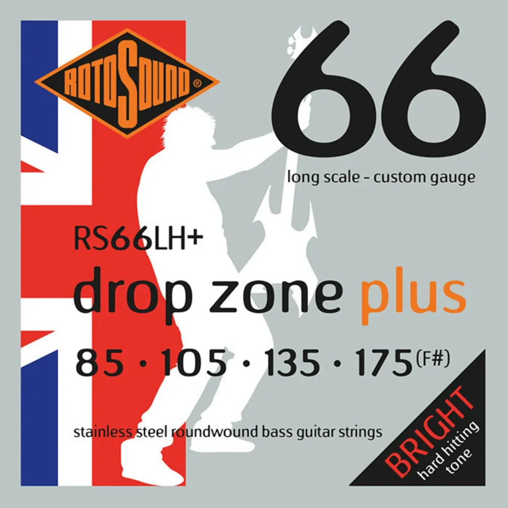 Rotosound E-bass-strenger Swing Bass 66 - Sett 4-strengers DROP ZONE PLUS Custom 85-175 (RS66LH+)