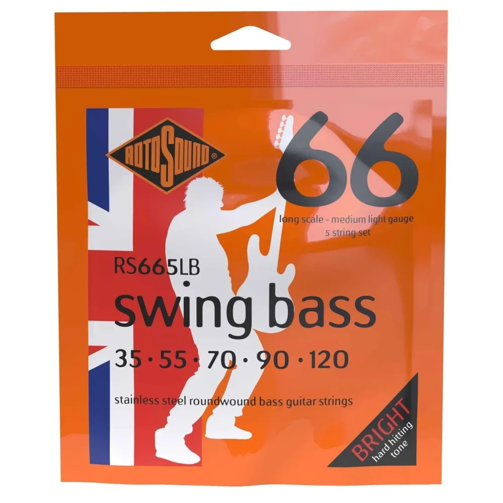 Rotosound E-bass-strenger Swing Bass 66 - Sett 5-strengers rustfritt stål Medium-Light 35-120 (RS665LB)