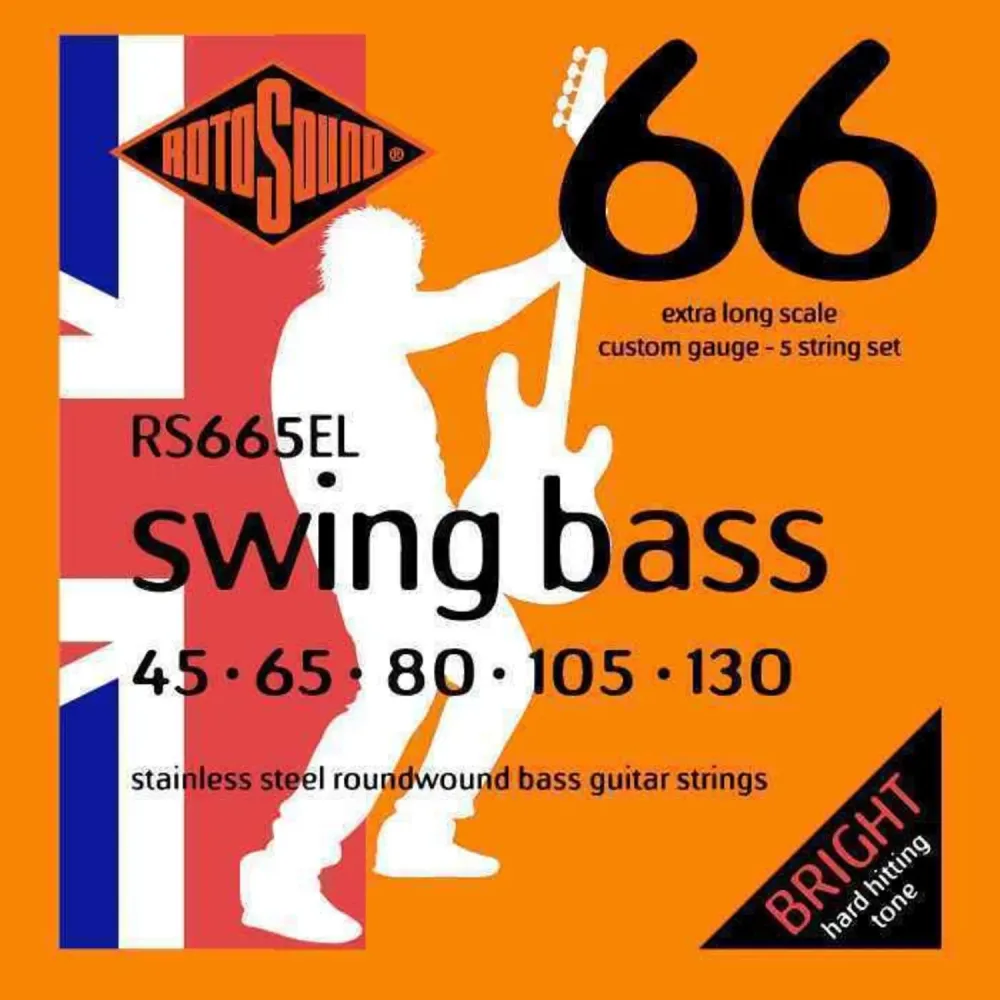 Rotosound E-bass-strenger Swing Bass 66 - Sett 5-strengers ekstra lang Custom 45-130 (RS665EL)