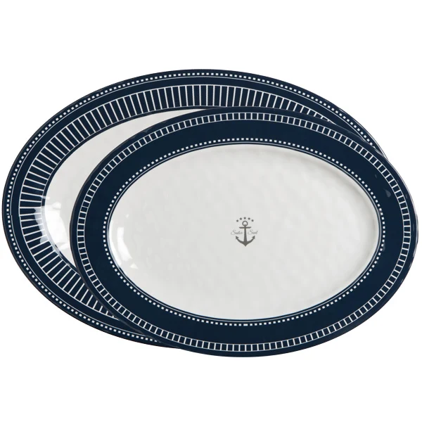 Marine Business, Sailor Soul ovalt serveringsfat 2 stk, marineblå/hvit, 41x29/35x26 cm