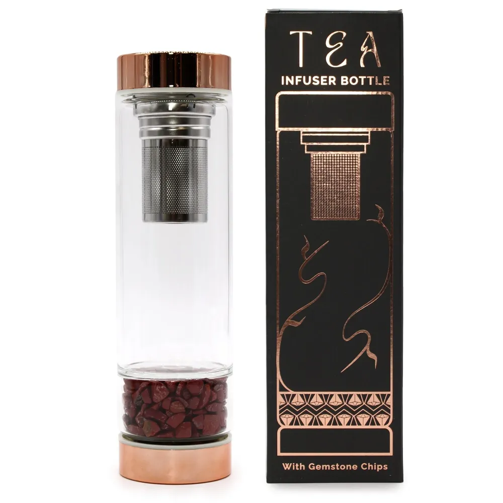 Tekanneflaske med infuser, Rød Jaspis Krystall Roségull