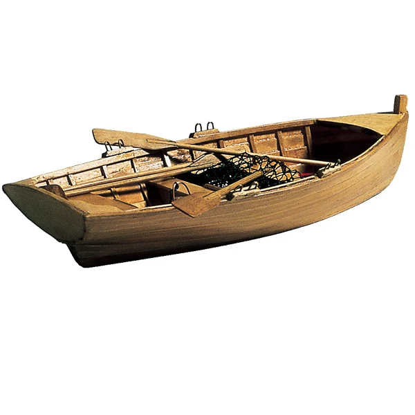 Modell robåt, 30x10 cm, med avtagbare årer og fiskeutstyr