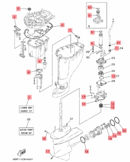 Yamaha girhus pakningssett 65W-W0001-24 – F25