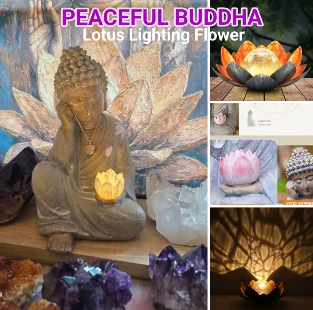 HØSTENS HOME DECOR PAKKE - SUPERDEAL EXTRA / BUDDHA STATUE 30x17cm w/Lotus Flower Light + Extra Free Bonus Lotus Flower +...