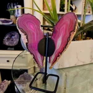 Unique XL Pink Agate Brazilian Butterfly w/Stand, 17.5cm x 13cm