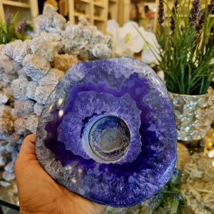 Vakker Lilla Brazilian AGATE Home Decor Telysdekorasjon ca. 12x12cm