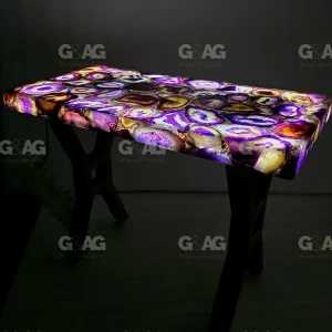 EXCLUSIVE NATURAL AGAT TABLE ( Sofa, Coffe, Side, Dine ) , Purple - 60x30cm - backlit ( Ledlys ) - Golden Design Legs