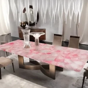 UNIQUE NATURAL STONE HOME DECOR, ROSE QUARTZ & Diningtable / Spisebord Tabletop, Rektangular 90x60cm