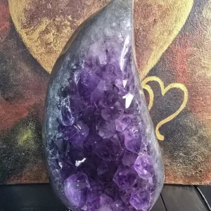 Månedens Utvalgte / AAA+ Stunning Natural Uruguay Amethyst & Agate Flame Geode, 14x9cm - FST 0166