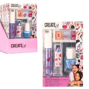 Create It! Make-upsett – Holografisk sminkesett barn (Lipgloss, leppestift, neglelakk & øyenskygge)