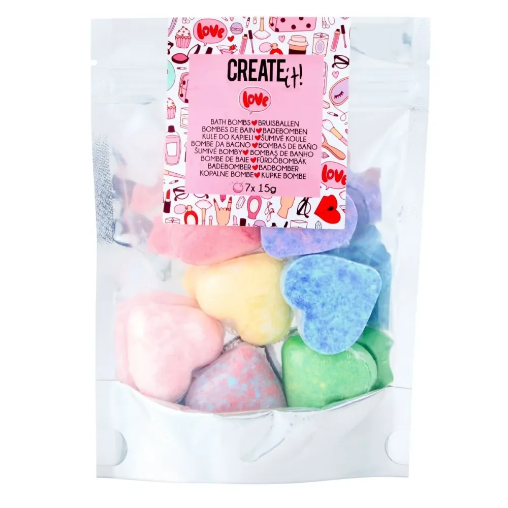 Create It! Mini Hjerteformede Badebomber - 7 stk Poptastic