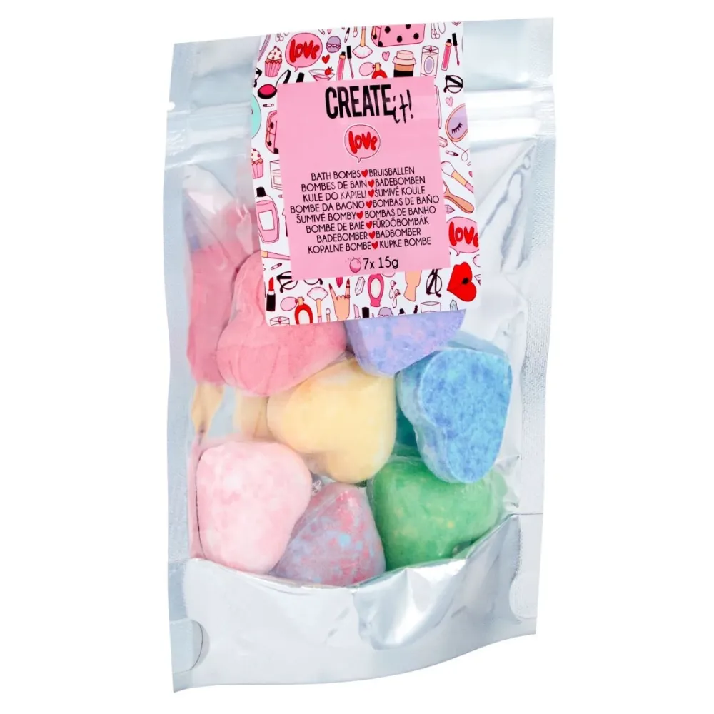 Create It! Mini Hjerteformede Badebomber - 7 stk Poptastic