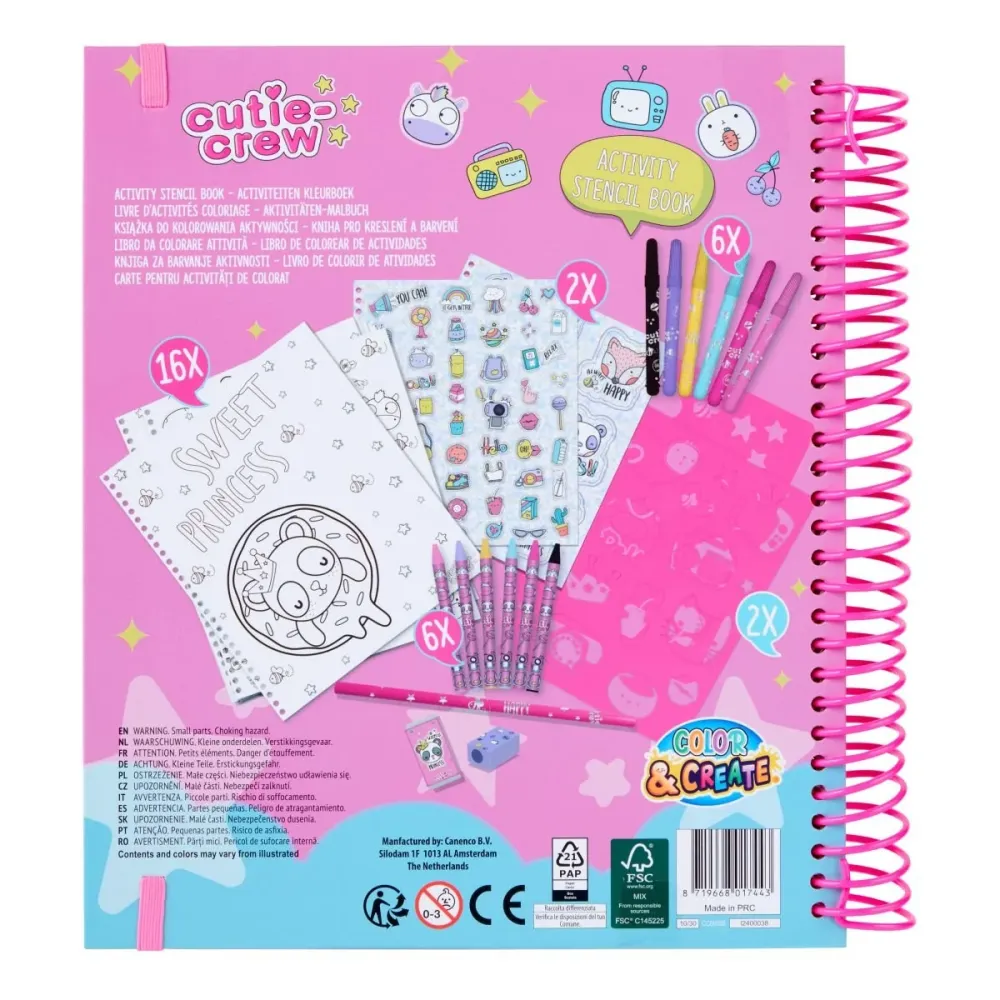 Cutie Crew Aktivitetsbok med stenciler og fargeblyanter - Sweet Princess