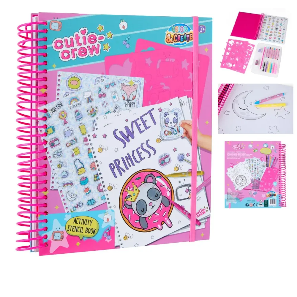 Cutie Crew Aktivitetsbok med stenciler og fargeblyanter - Sweet Princess