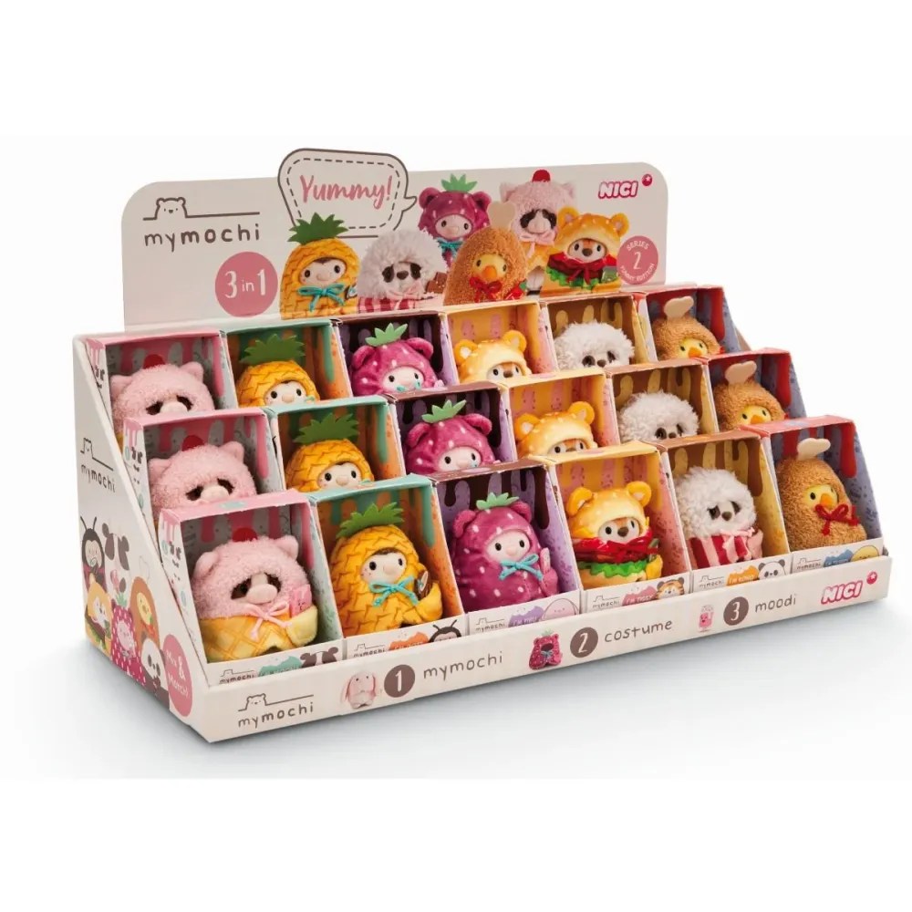 NICI MyMochi Plysj 8 cm - Tiger Tiggy med Sylteagurk/Hamburger Klær
