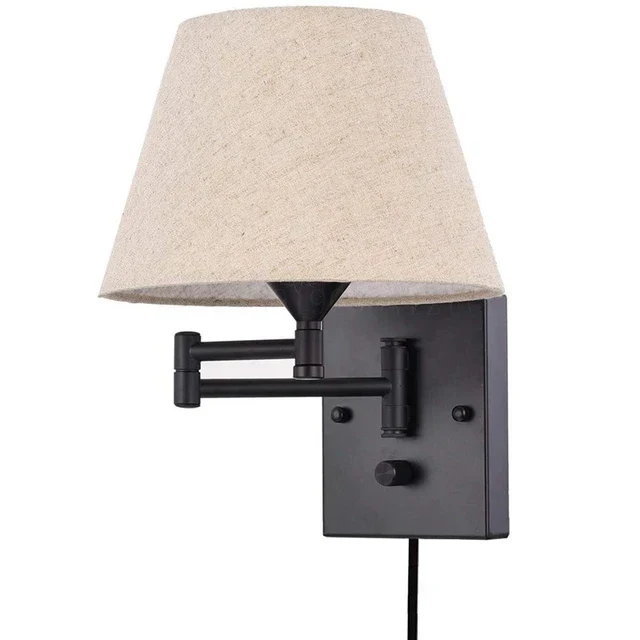 Svingbar vegglampe med stoffskjerm - Justerbar LED vegglampe soverom og stue | Luvikno