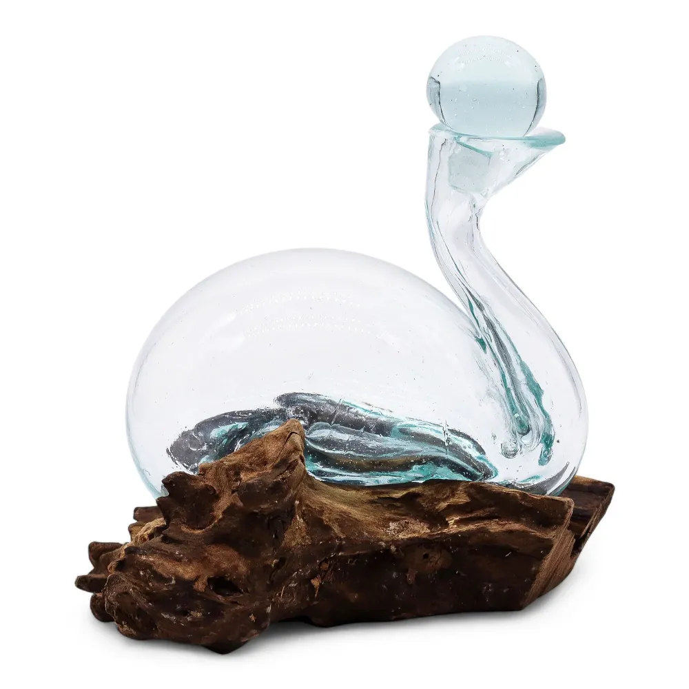 Håndblåst smeltet glass drivved karaffel med propp 19 cm