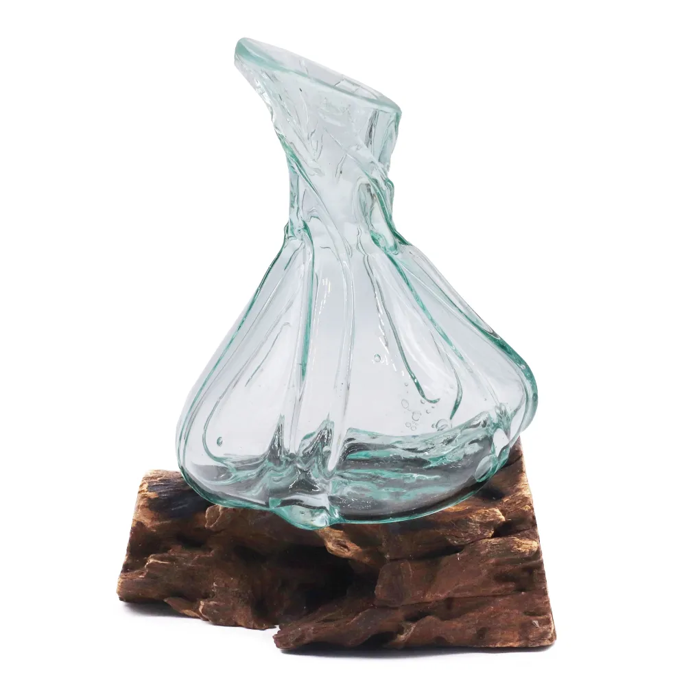 Smeltet glass på rotvedvase 24 cm