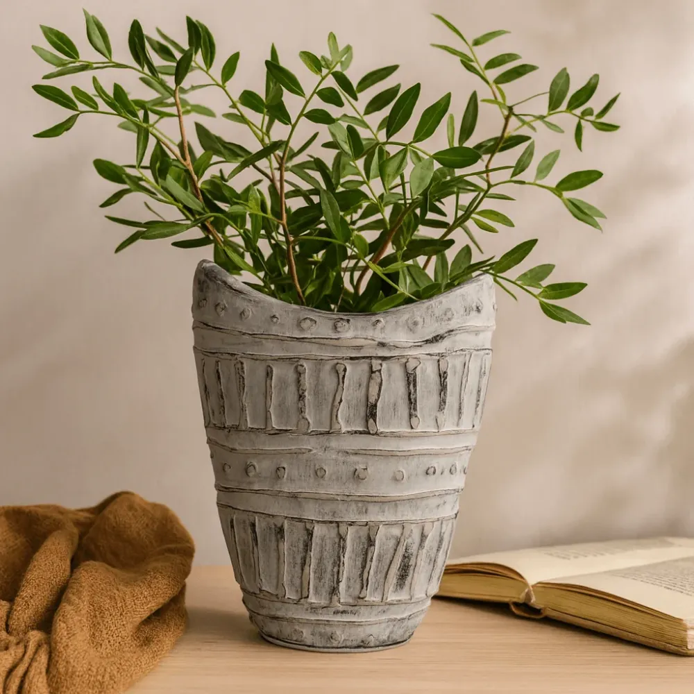 Vase med bred hals boho krem 22cm