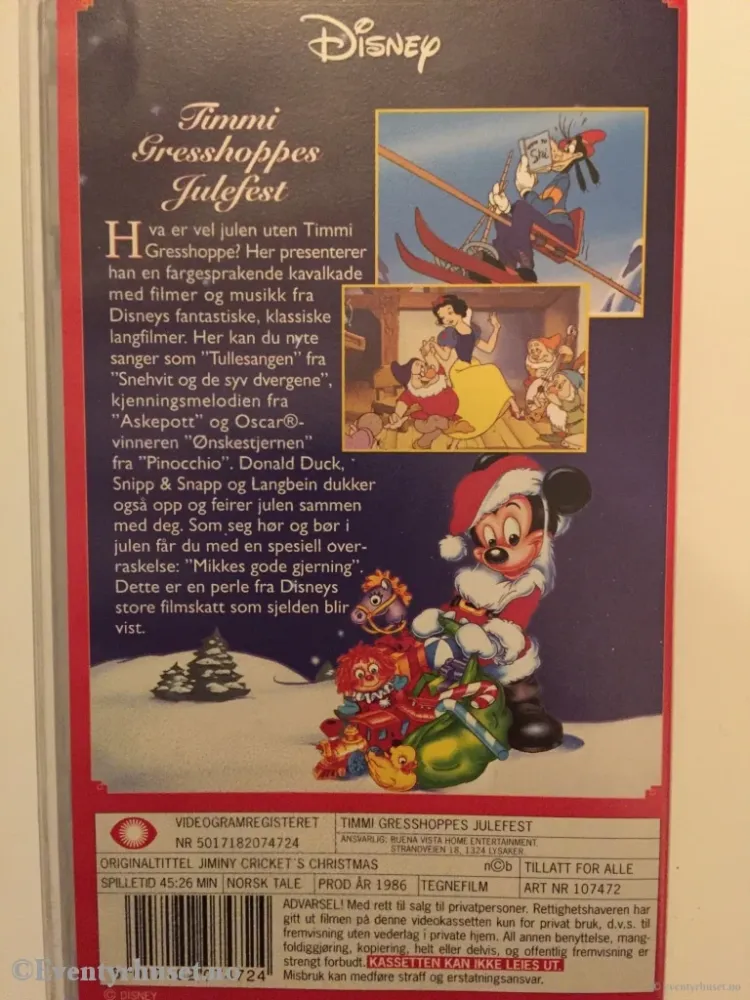 Disney VHS. Timmi Gresshoppes Julefest.