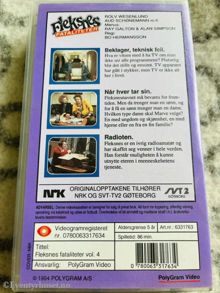 Fleksnes fasiliteter. Vol. 4 (NRK/SVT). VHS fra utleie.